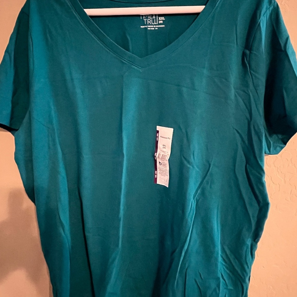Time and Tru Teal Short Sleeve V-Neck Top